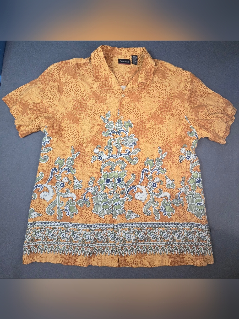 OP Men's Orange Floral Short-Sleeve Button Shirt